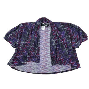 Mixxology Junior LARGE Purple Chevron Short Sleeve Cropped Cardigan Shrug Drape